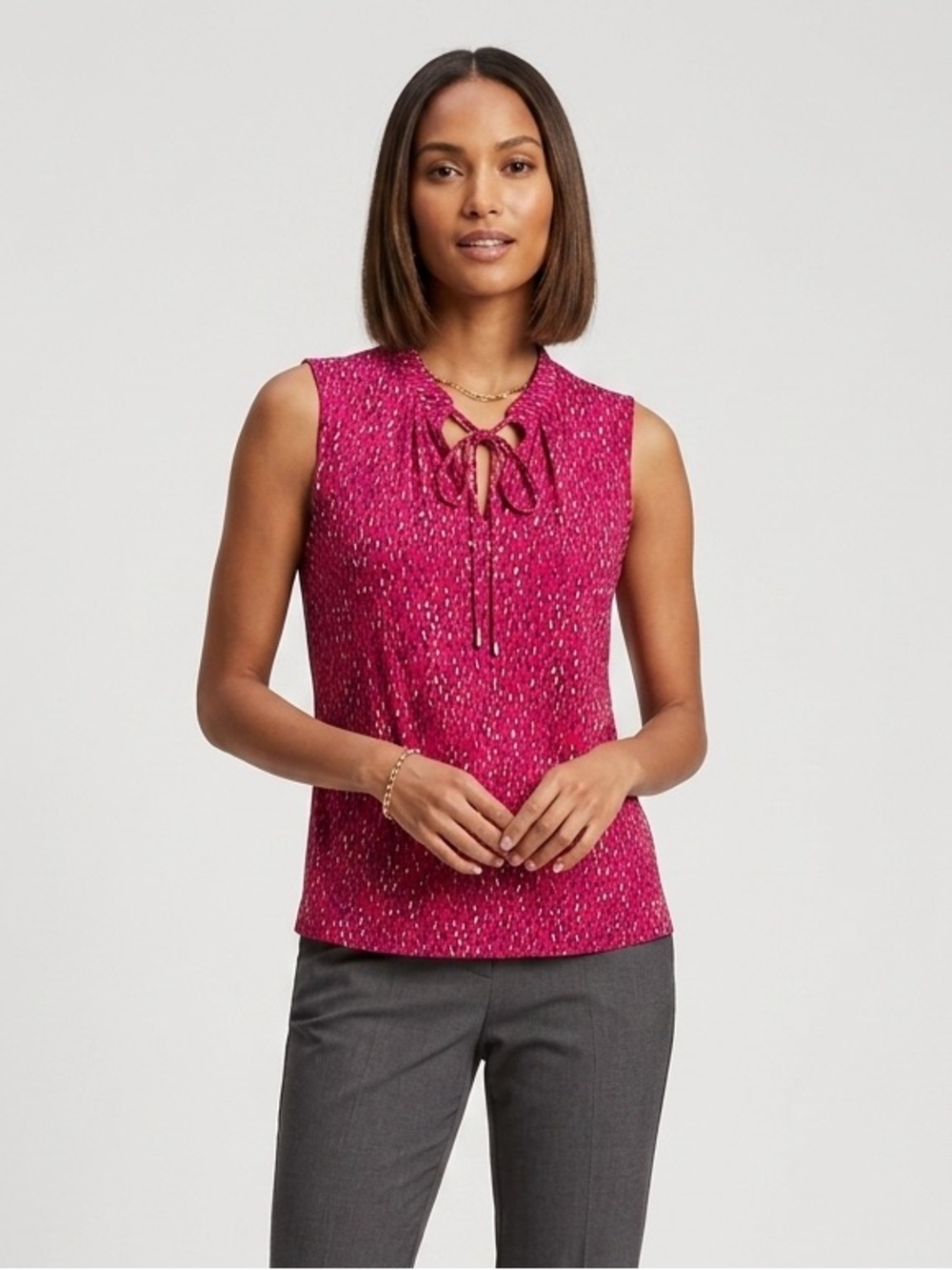 Banana Republic printed sleeveless blouse tie-neck detail size S small pink